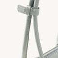 Close-up of light grey full-grain leather Yore Toast Bag with stitched strap detail and silver zipper.