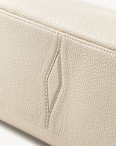 Yore Toast Bag in Cloud: Full-grain tumbled leather, diamond stitch detail, and precise stitching.
